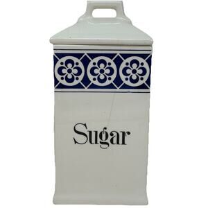 Antique German Porcelain Sugar Kitchen Canister - Blue & White Norma Brand